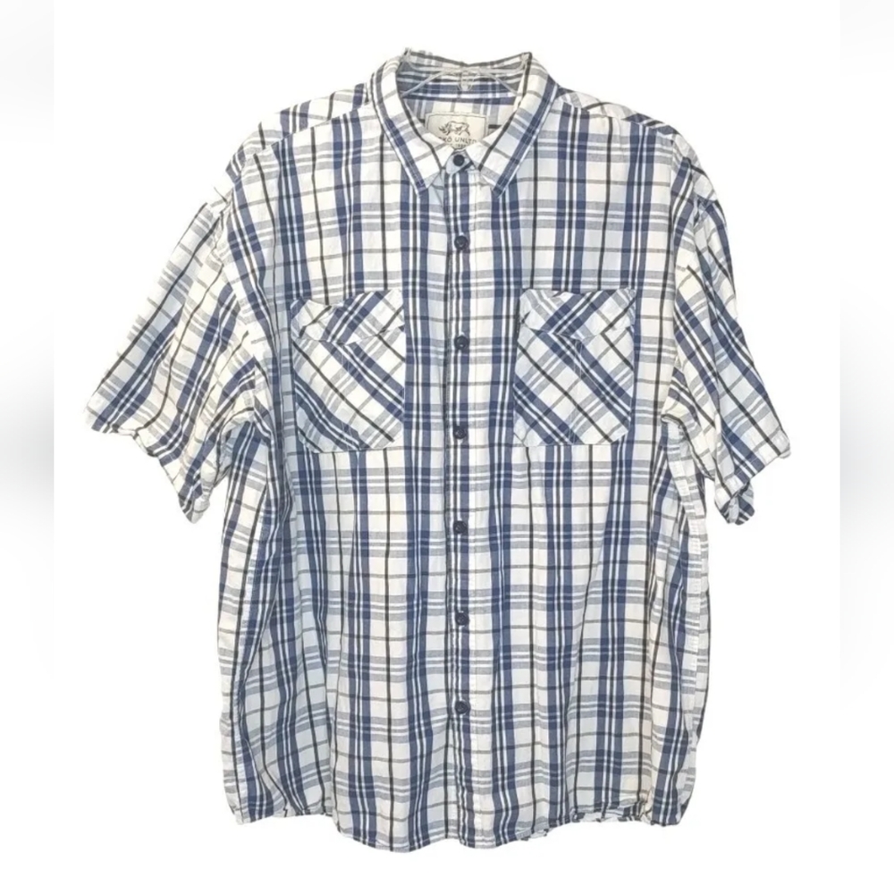 ECKO UNLTD Camp Shirt Blue Plaid Vintage Y2k Preppy Hipster Men Sz 3X Button